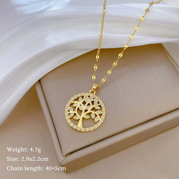 Titanium Steel And Copper Geometric Simple Lucky Necklace With Real Gold Microinlaid And Electroplating For Unisex