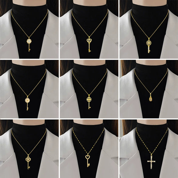Titanium Steel And Copper Geometric Simple Lucky Necklace With Real Gold Microinlaid And Electroplating For Unisex