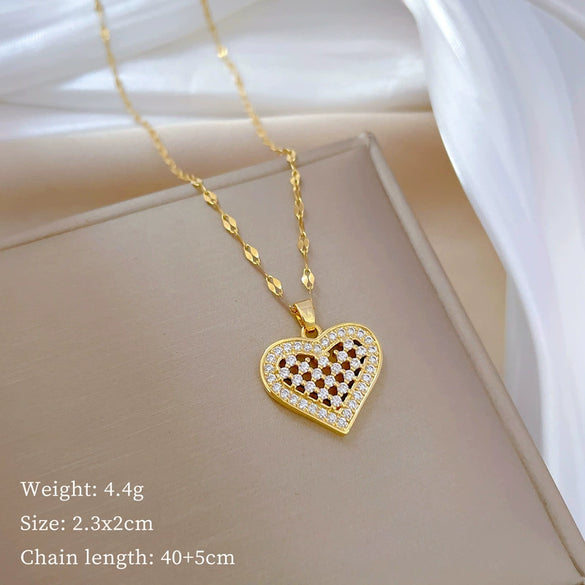 Titanium Steel And Copper Geometric Simple Lucky Necklace With Real Gold Microinlaid And Electroplating For Unisex