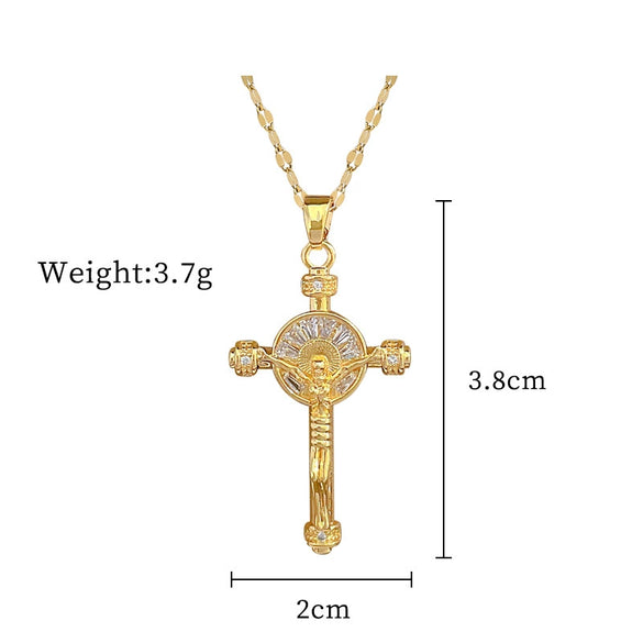 Titanium Steel And Copper Geometric Simple Lucky Necklace With Real Gold Microinlaid And Electroplating For Unisex