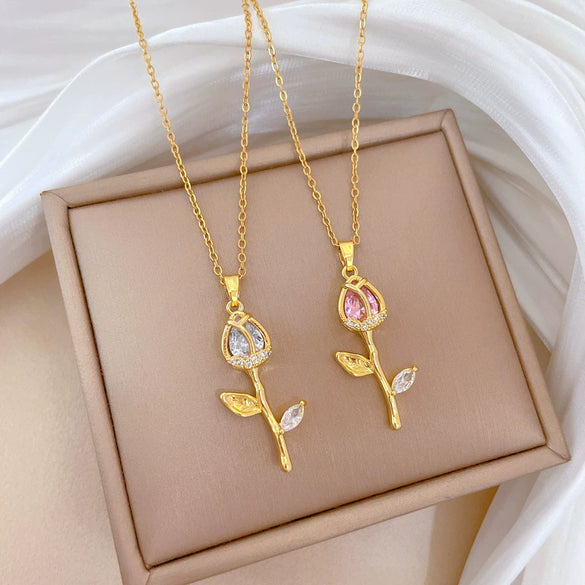 Titanium Steel And Copper Geometric Zircon Necklace For Women And Men
