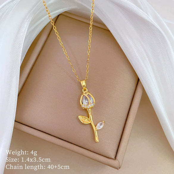 Titanium Steel And Copper Geometric Zircon Necklace For Women And Men