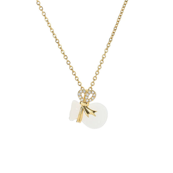 Titanium Steel And Copper Gourd Money Bag Pendant Necklace For Women With Electroplating Design