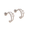 Titanium Steel And Copper Inlaid Zircon Double Arc Women's Earrings With Lovely And Geometric Style