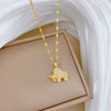 Titanium Steel And Copper Microinlaid Real Gold Stereo Elephant Necklace With Geometric And Cartoon Design For Women
