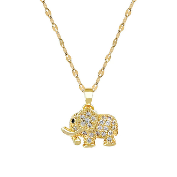 Titanium Steel And Copper Microinlaid Real Gold Stereo Elephant Necklace With Geometric And Cartoon Design For Women