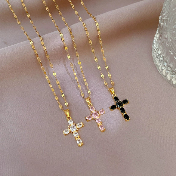 Titanium Steel And Copper Micropaved Cross Geometric Cartoon Style Women's Clavicle Necklace