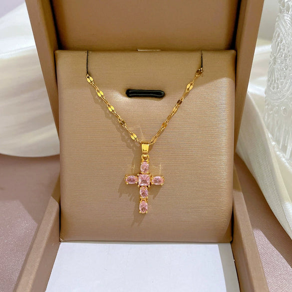 Titanium Steel And Copper Micropaved Cross Geometric Cartoon Style Women's Clavicle Necklace