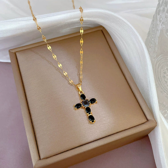 Titanium Steel And Copper Micropaved Cross Geometric Cartoon Style Women's Clavicle Necklace