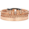 Titanium Steel And Copper Roman Letter Twist Open Bracelet Set With Crown Woven Design Electroplated Fashion Jewelry For Unisex