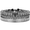 Titanium Steel And Copper Roman Letter Twist Open Bracelet Set With Crown Woven Design Electroplated Fashion Jewelry For Unisex