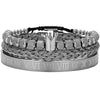 Titanium Steel And Copper Roman Letter Twist Open Bracelet Set With Crown Woven Design Electroplated Fashion Jewelry For Unisex