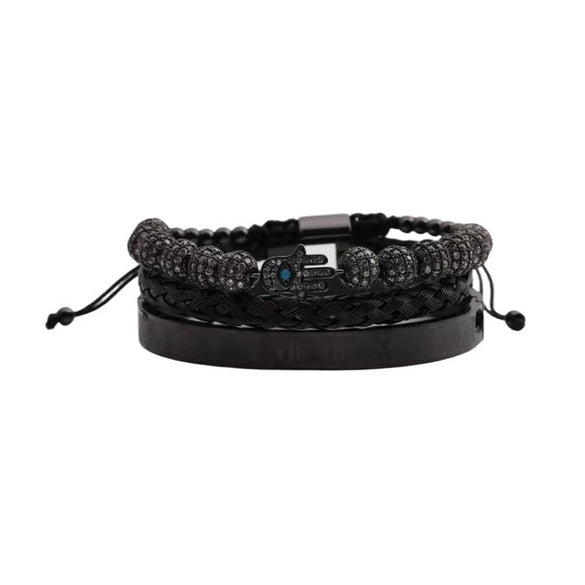 Titanium Steel And Copper Roman Letter Twist Open Bracelet Set With Crown Woven Design Electroplated Fashion Jewelry For Unisex