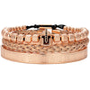 Titanium Steel And Copper Roman Letter Twist Open Bracelet Set With Crown Woven Design Electroplated Fashion Jewelry For Unisex