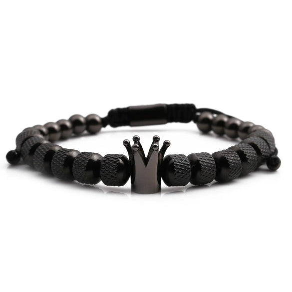 Titanium Steel And Copper Roman Letter Twist Open Bracelet Set With Crown Woven Design Electroplated Fashion Jewelry For Unisex