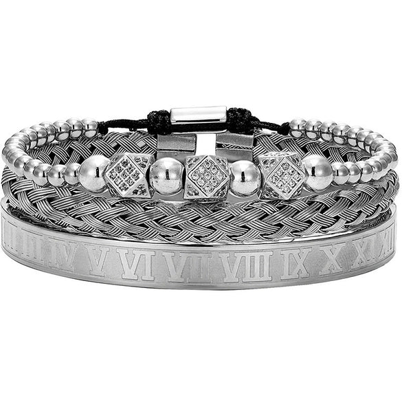 Titanium Steel And Copper Roman Letter Twist Open Bracelet Set With Crown Woven Design Electroplated Fashion Jewelry For Unisex