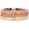 Titanium Steel And Copper Roman Letter Twist Open Bracelet Set With Crown Woven Design Electroplated Fashion Jewelry For Unisex