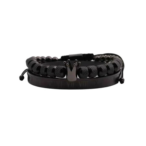Titanium Steel And Copper Roman Letter Twist Open Bracelet Set With Crown Woven Design Electroplated Fashion Jewelry For Unisex