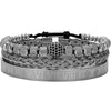 Titanium Steel And Copper Roman Letter Twist Open Bracelet Set With Crown Woven Design Electroplated Fashion Jewelry For Unisex