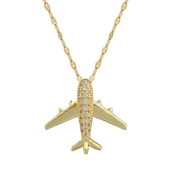 Titanium Steel And Copper Unisex Clavicle Chain With Threedimensional Aircraft Pendant And Geometric Pattern Light Luxury Style