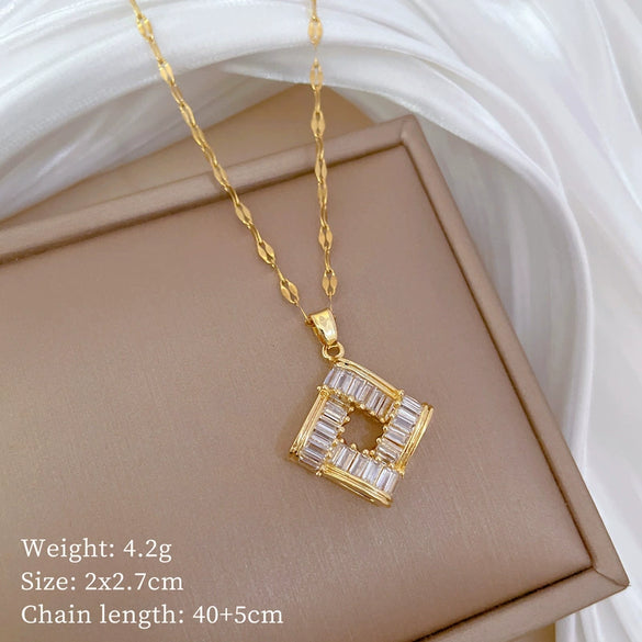 Titanium Steel And Copper Unisex Geometric Heavy Industry Necklace With Microinlaid Real Gold Plating And Diamond Design