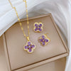 Titanium Steel And Copper Women's Cartoon Style Microinlaid Zircon Amethyst Fourleaf Flower Pendant Lip Chain Jewelry With Cross Crown Roman Numerals Electroplating