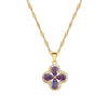 Titanium Steel And Copper Women's Cartoon Style Microinlaid Zircon Amethyst Fourleaf Flower Pendant Lip Chain Jewelry With Cross Crown Roman Numerals Electroplating