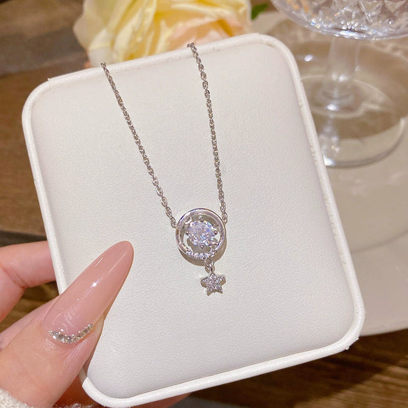 Titanium Steel And Copper Women's Fivepointed Star Pendant Clavicle Chain With Electroplating Design