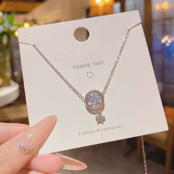 Titanium Steel And Copper Women's Fivepointed Star Pendant Clavicle Chain With Electroplating Design