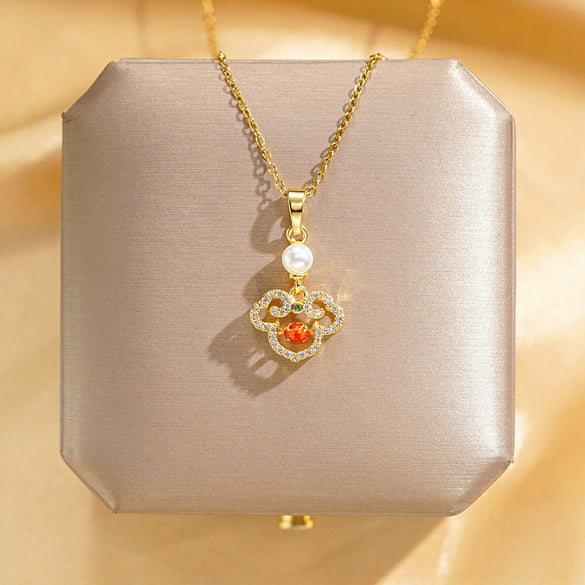 Titanium Steel And Copper Women's Geometric Pendant Necklace With Real Gold Electroplated And Diamond Design