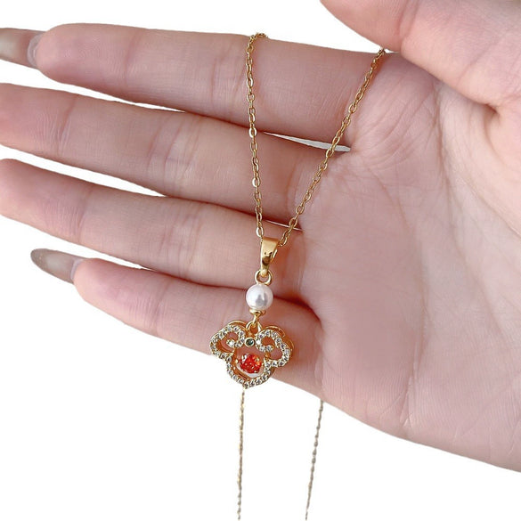 Titanium Steel And Copper Women's Geometric Pendant Necklace With Real Gold Electroplated And Diamond Design