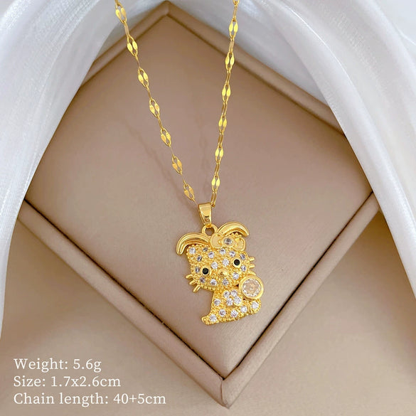 Titanium Steel And Copper Women's Geometric Style Planet Starry Sky Diamond Microinlay Necklace