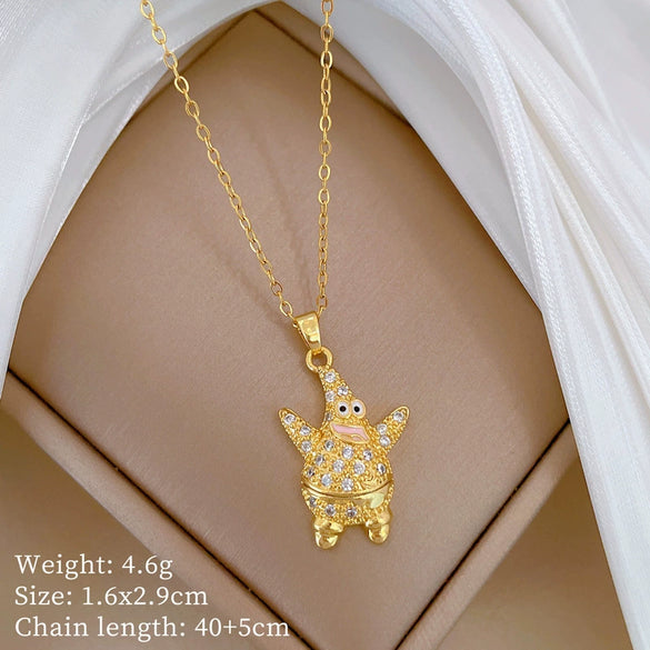 Titanium Steel And Copper Women's Geometric Style Planet Starry Sky Diamond Microinlay Necklace