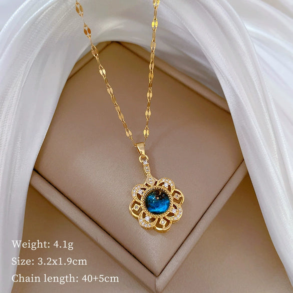 Titanium Steel And Copper Women's Geometric Style Planet Starry Sky Diamond Microinlay Necklace