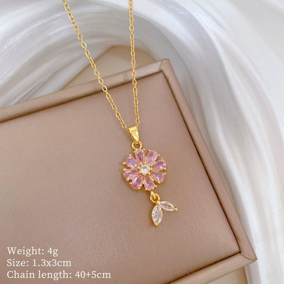 Titanium Steel And Copper Women's Geometric Style Planet Starry Sky Diamond Microinlay Necklace