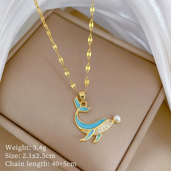 Titanium Steel And Copper Women's Geometric Style Planet Starry Sky Diamond Microinlay Necklace
