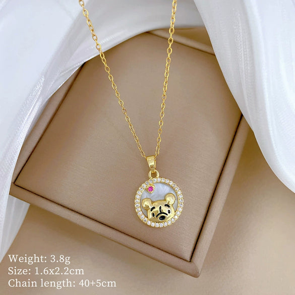 Titanium Steel And Copper Women's Geometric Style Planet Starry Sky Diamond Microinlay Necklace