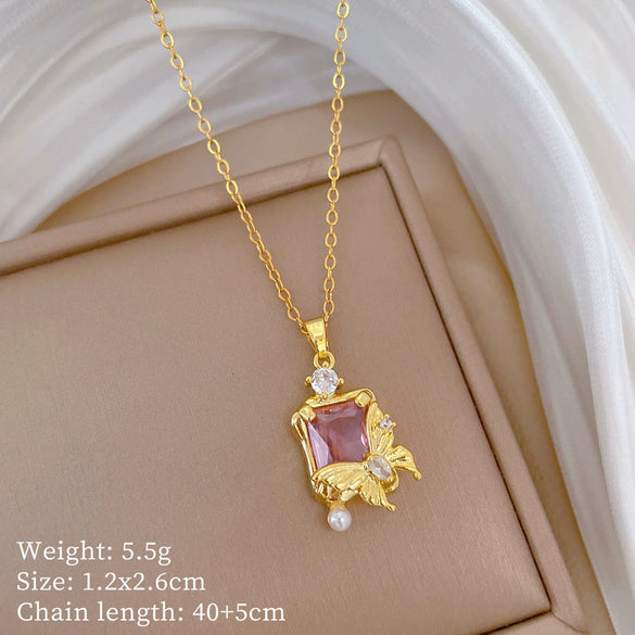 Titanium Steel And Copper Women's Geometric Style Planet Starry Sky Diamond Microinlay Necklace