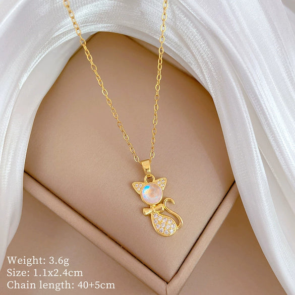 Titanium Steel And Copper Women's Geometric Style Planet Starry Sky Diamond Microinlay Necklace