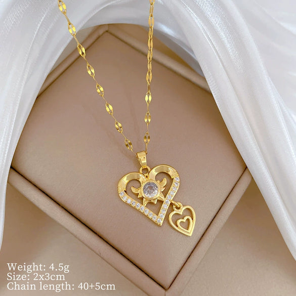 Titanium Steel And Copper Women's Geometric Style Planet Starry Sky Diamond Microinlay Necklace