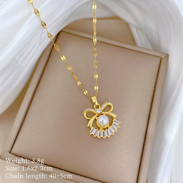 Titanium Steel And Copper Women's Geometric Style Planet Starry Sky Diamond Microinlay Necklace