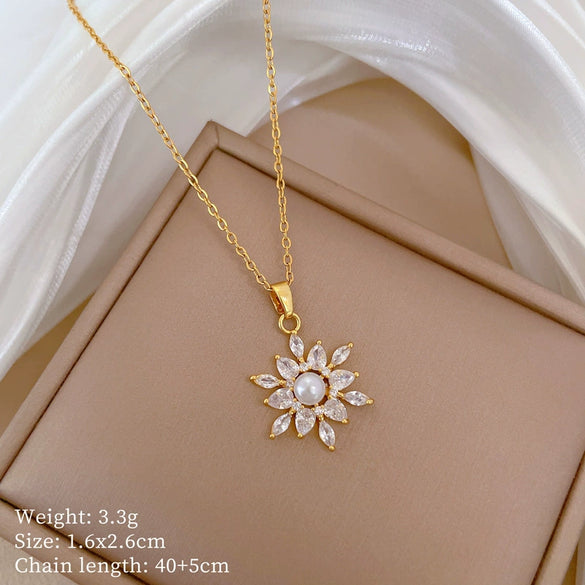 Titanium Steel And Copper Women's Geometric Style Planet Starry Sky Diamond Microinlay Necklace