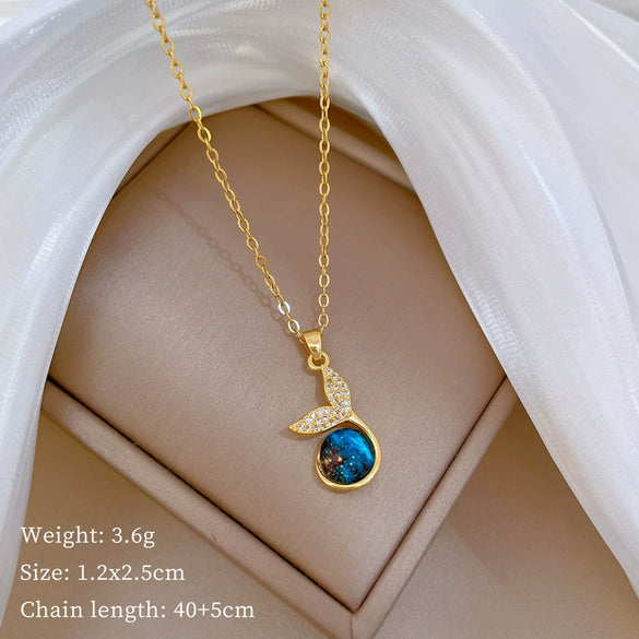 Titanium Steel And Copper Women's Geometric Style Planet Starry Sky Diamond Microinlay Necklace