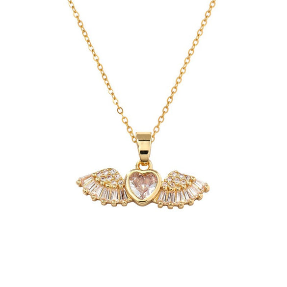 Titanium Steel And Copper Women's Heart Shape Elegant Microinlaid True Gold Light Luxury Electroplated Necklace With Cross Chain