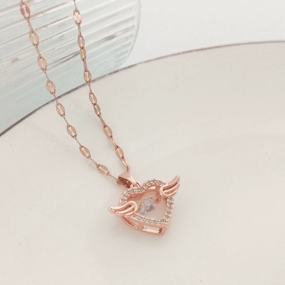 Titanium Steel And Copper Women's Heart Shape Elegant Microinlaid True Gold Light Luxury Electroplated Necklace With Cross Chain