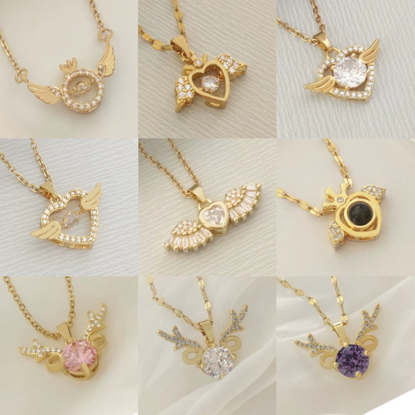 Titanium Steel And Copper Women's Heart Shape Elegant Microinlaid True Gold Light Luxury Electroplated Necklace With Cross Chain