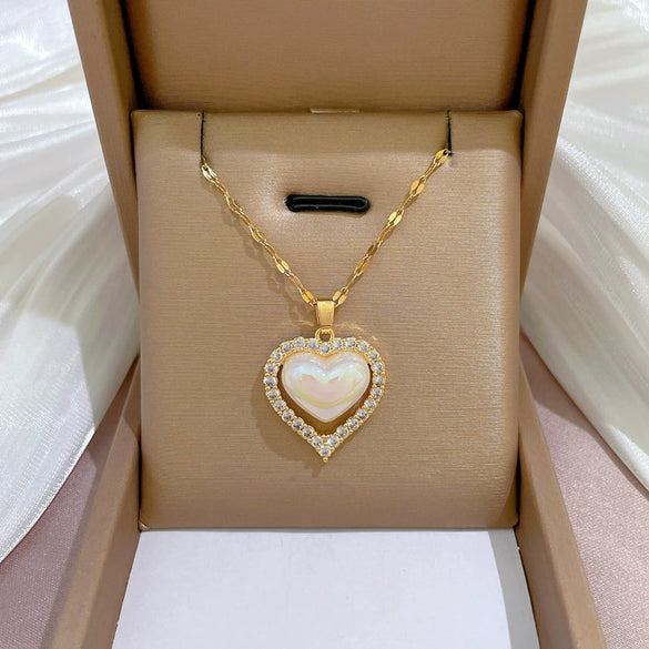 Titanium Steel And Copper Women's Love Heart Necklace With Diamond Microinlay And Geometric Design Cartoon Style