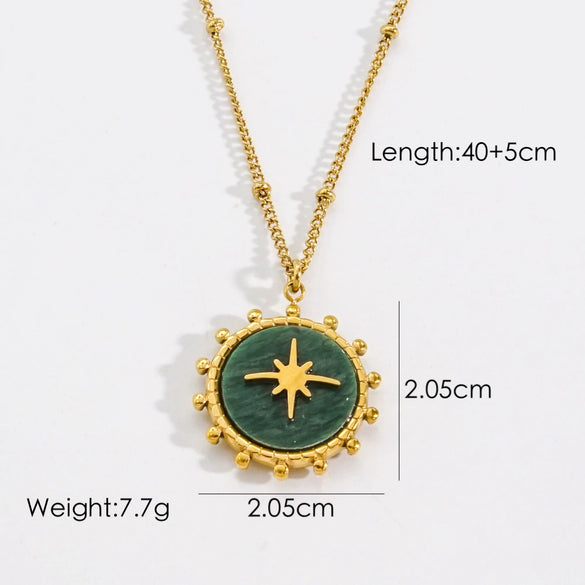 Titanium Steel And Natural Stone Women's Necklace With Geometric Pattern And Ball Chain In Light Luxury Style