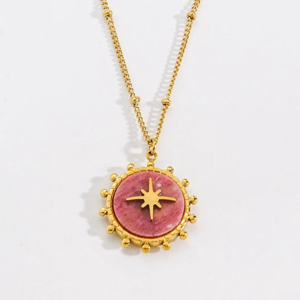 Titanium Steel And Natural Stone Women's Necklace With Geometric Pattern And Ball Chain In Light Luxury Style