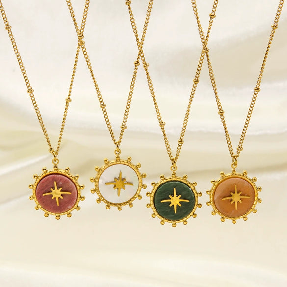 Titanium Steel And Natural Stone Women's Necklace With Geometric Pattern And Ball Chain In Light Luxury Style